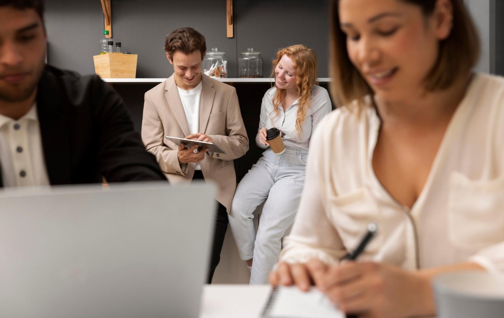 Financial team reviewing quarterly performance reports